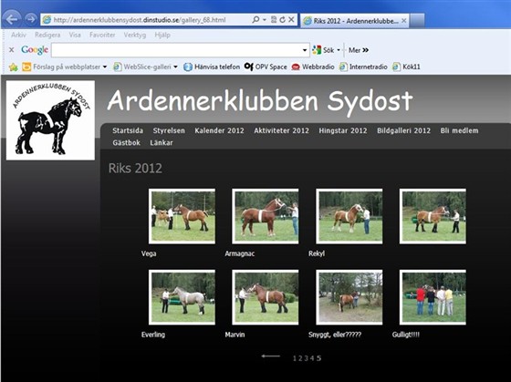 Ardennerklubben Sydost hemsida
